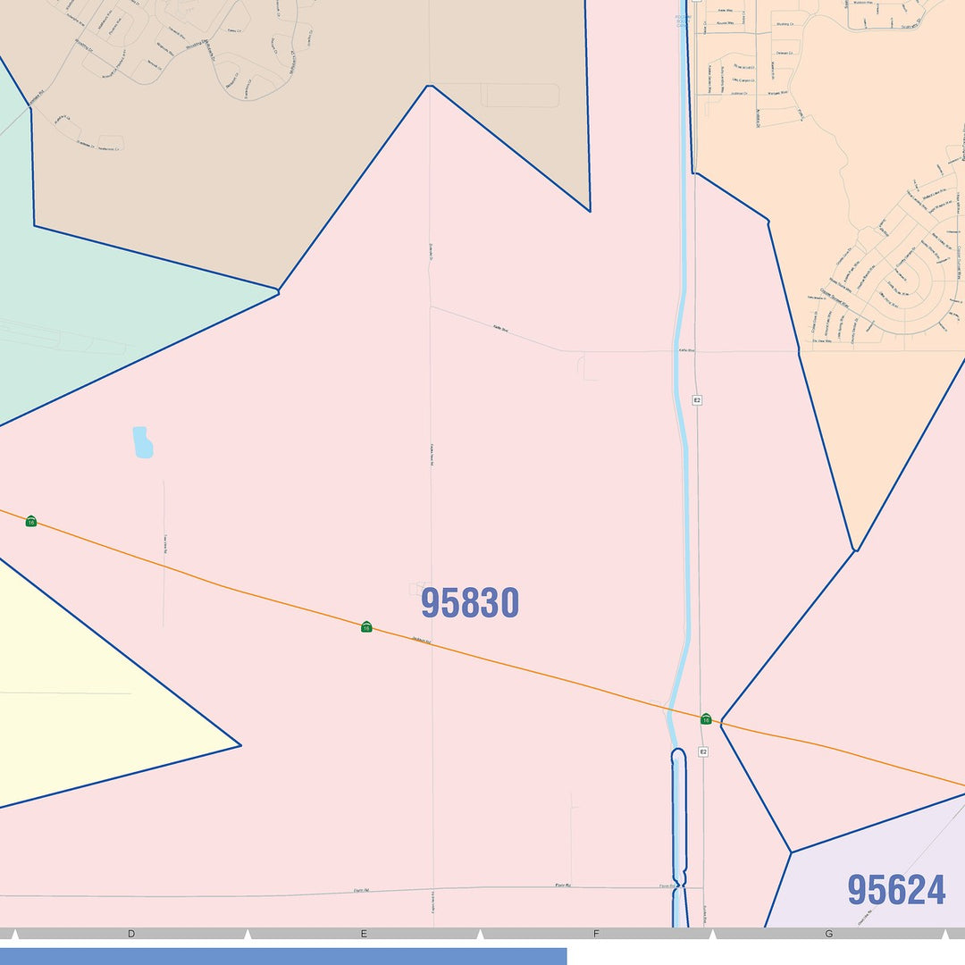 Color Cast Zip Code Style Wall Map of Rancho Cordova, CA – American Map ...