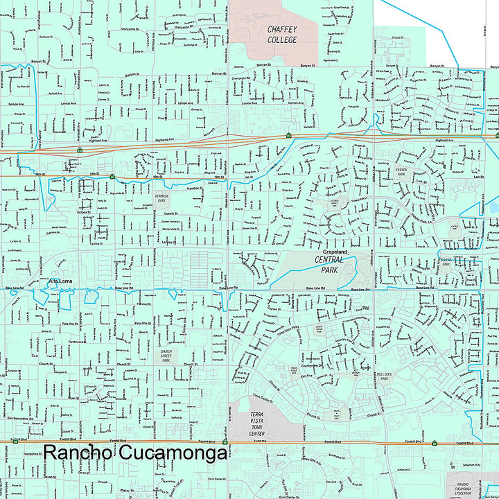 Premium Style Wall Map of Rancho Cucamonga, CA
