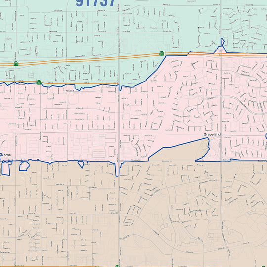 Color Cast Zip Code Style Wall Map of Rancho Cucamonga, CA – American ...