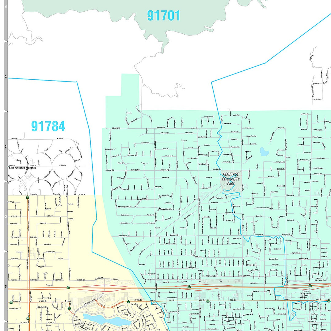 Premium Style Wall Map of Rancho Cucamonga, CA