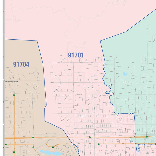 Color Cast Zip Code Style Wall Map of Rancho Cucamonga, CA – American ...