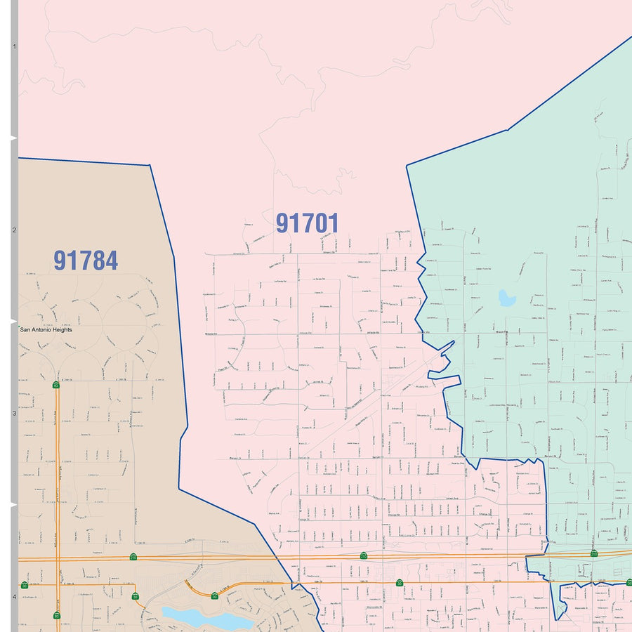 Color Cast Zip Code Style Wall Map of Rancho Cucamonga, CA – American ...