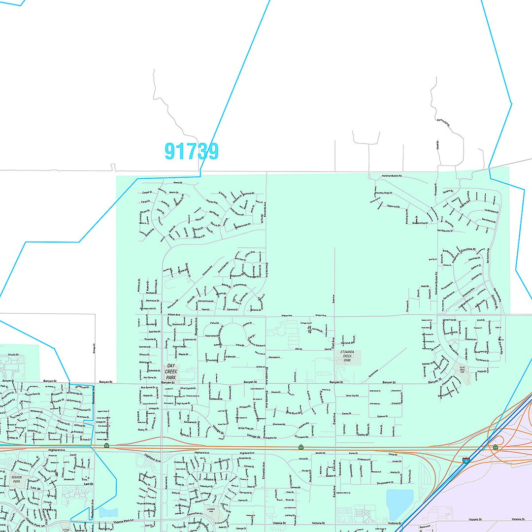 Premium Style Wall Map of Rancho Cucamonga, CA