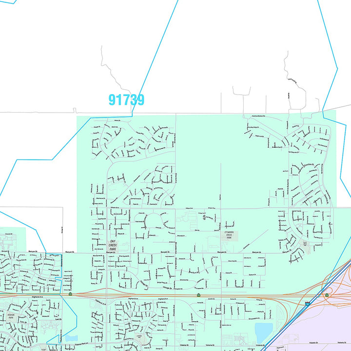 Premium Style Wall Map of Rancho Cucamonga, CA