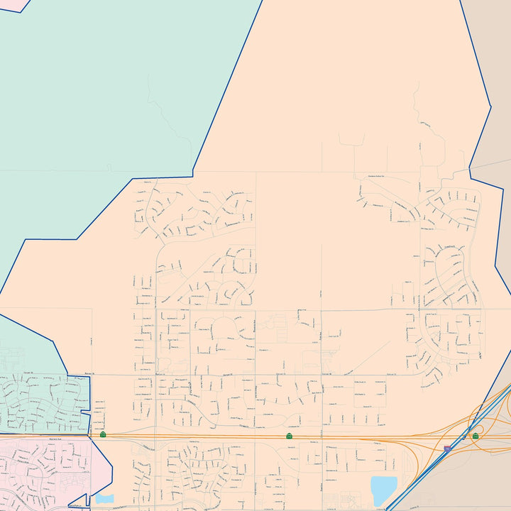 Color Cast Zip Code Style Wall Map of Rancho Cucamonga, CA