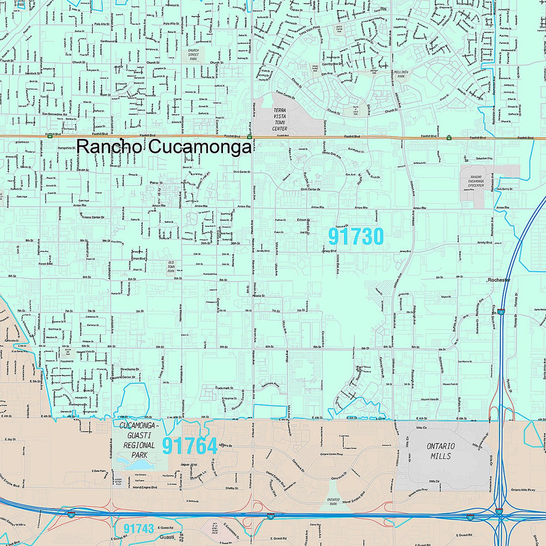 Premium Style Wall Map of Rancho Cucamonga, CA