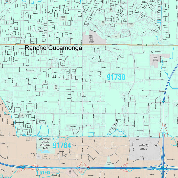 Premium Style Wall Map of Rancho Cucamonga, CA