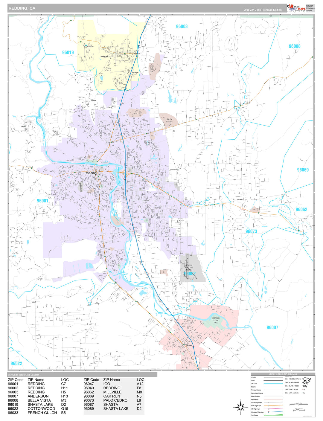 Premium Style Wall Map of Redding, CA