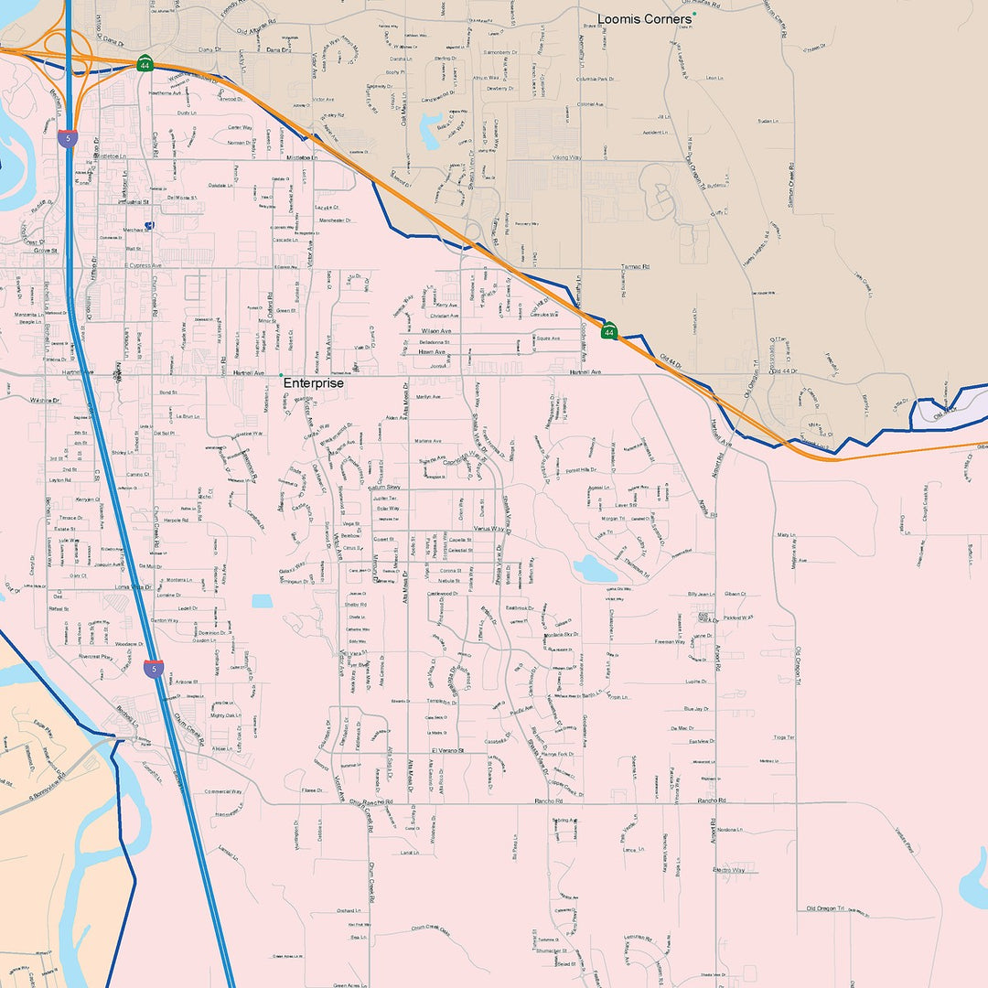 Color Cast Zip Code Style Wall Map of Redding, CA