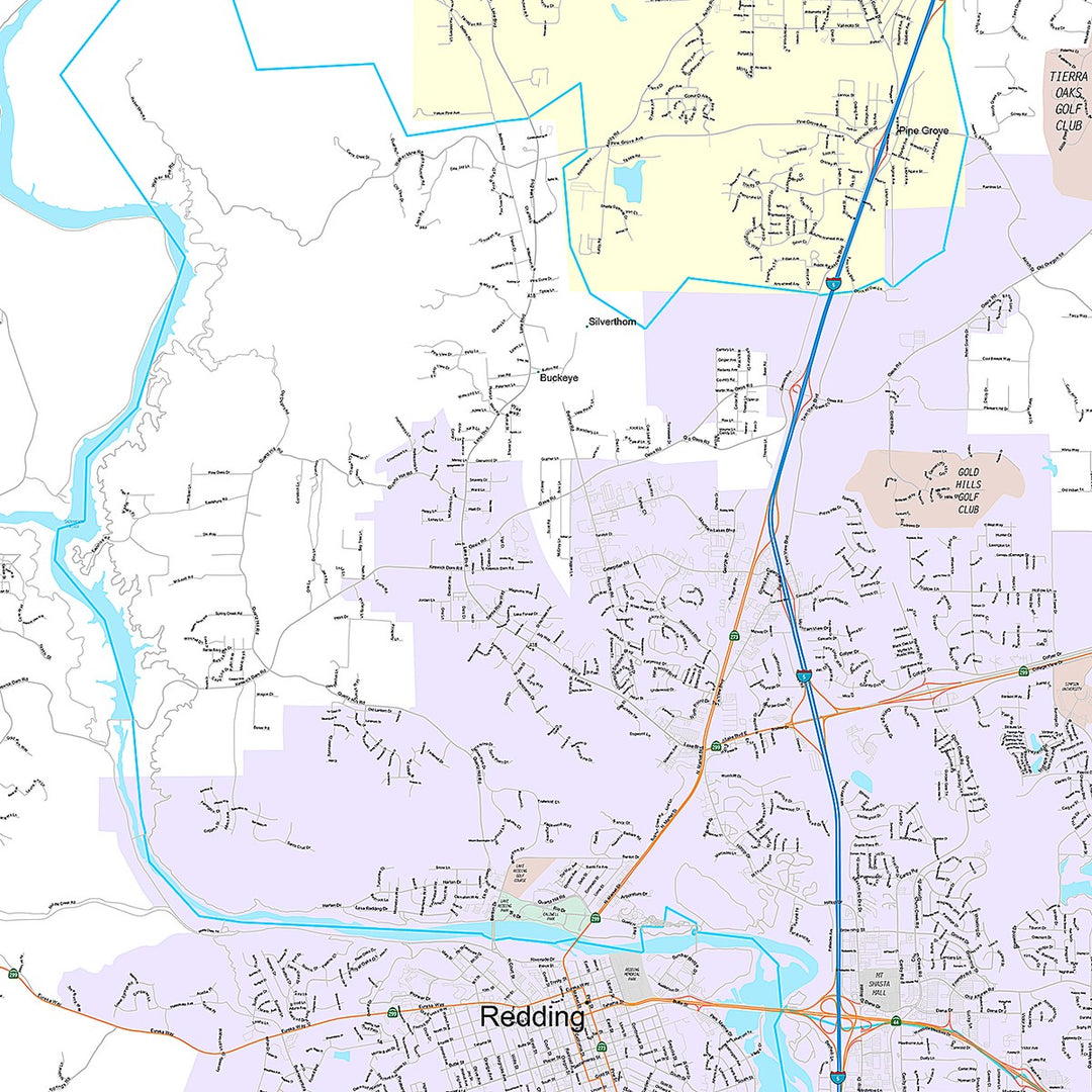 Premium Style Wall Map of Redding, CA