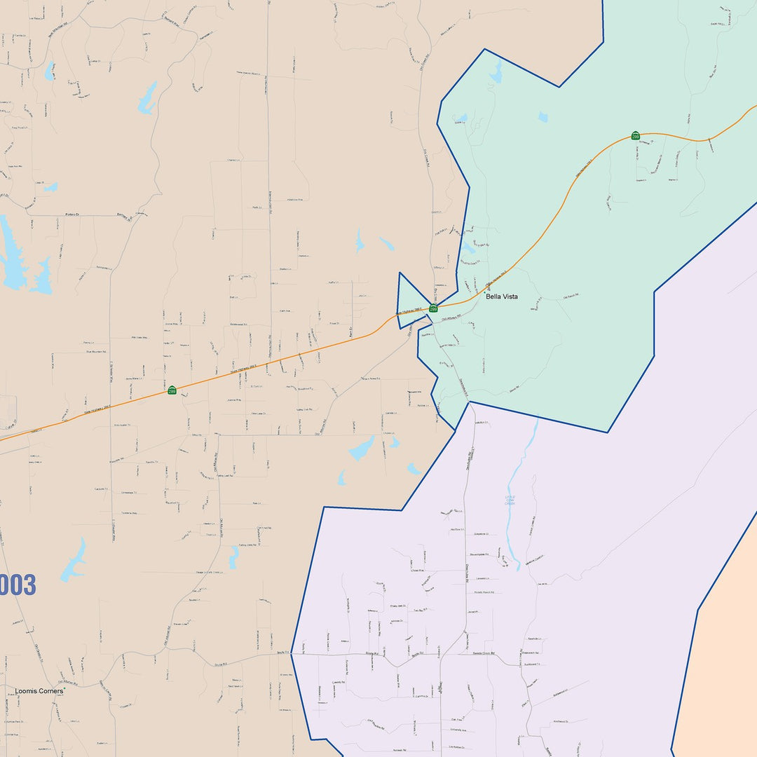 Color Cast Zip Code Style Wall Map of Redding, CA