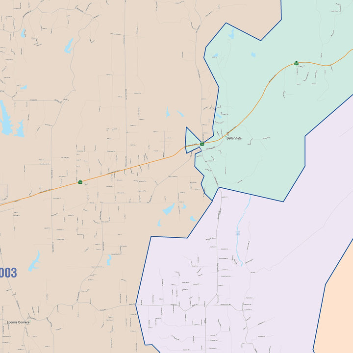 Color Cast Zip Code Style Wall Map of Redding, CA