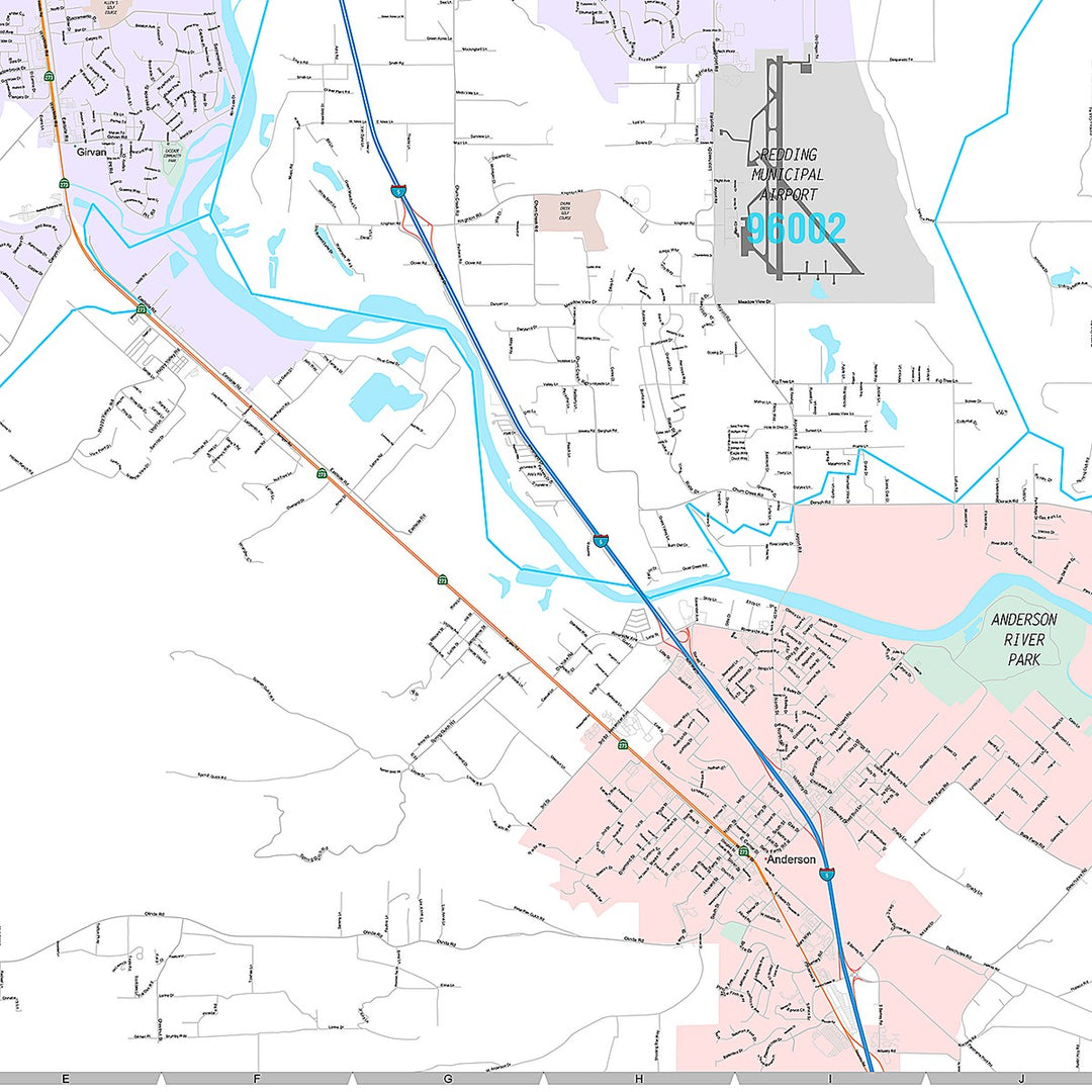 Premium Style Wall Map of Redding, CA