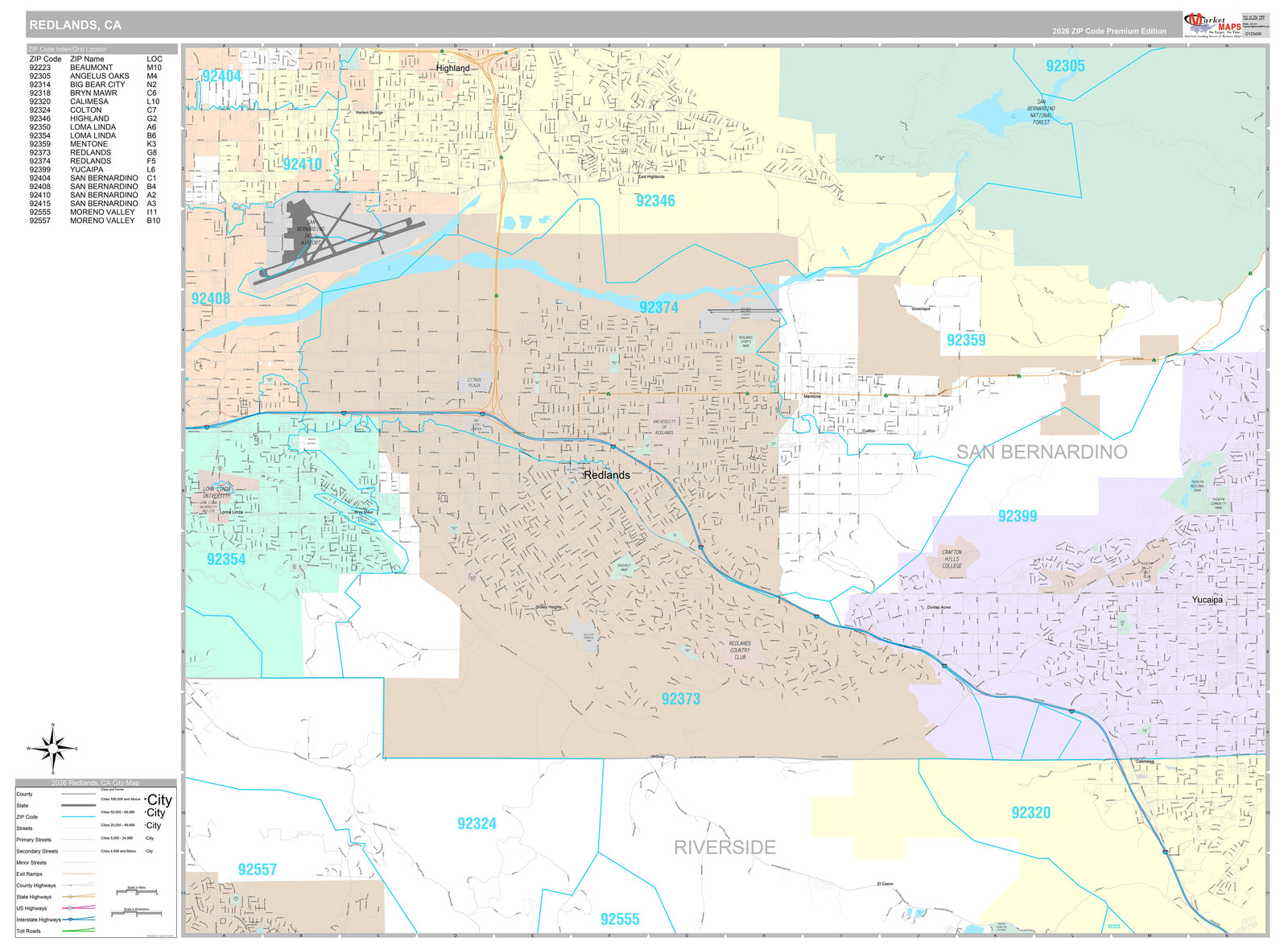 Premium Style Wall Map of Redlands, CA