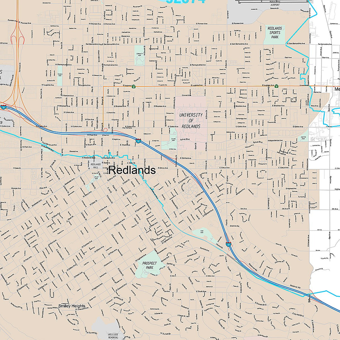 Premium Style Wall Map of Redlands, CA
