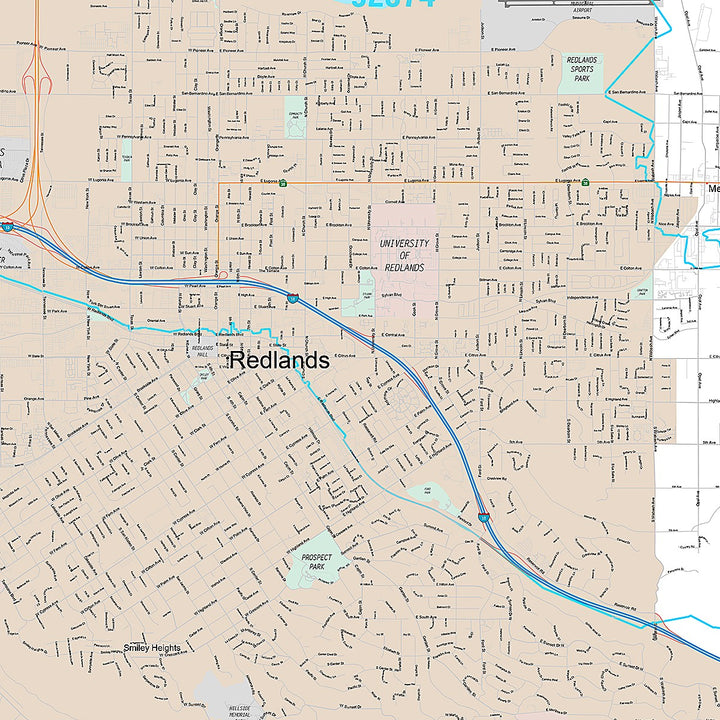 Premium Style Wall Map of Redlands, CA