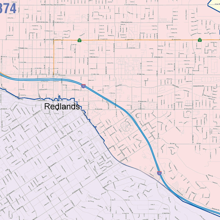 Color Cast Zip Code Style Wall Map of Redlands, CA