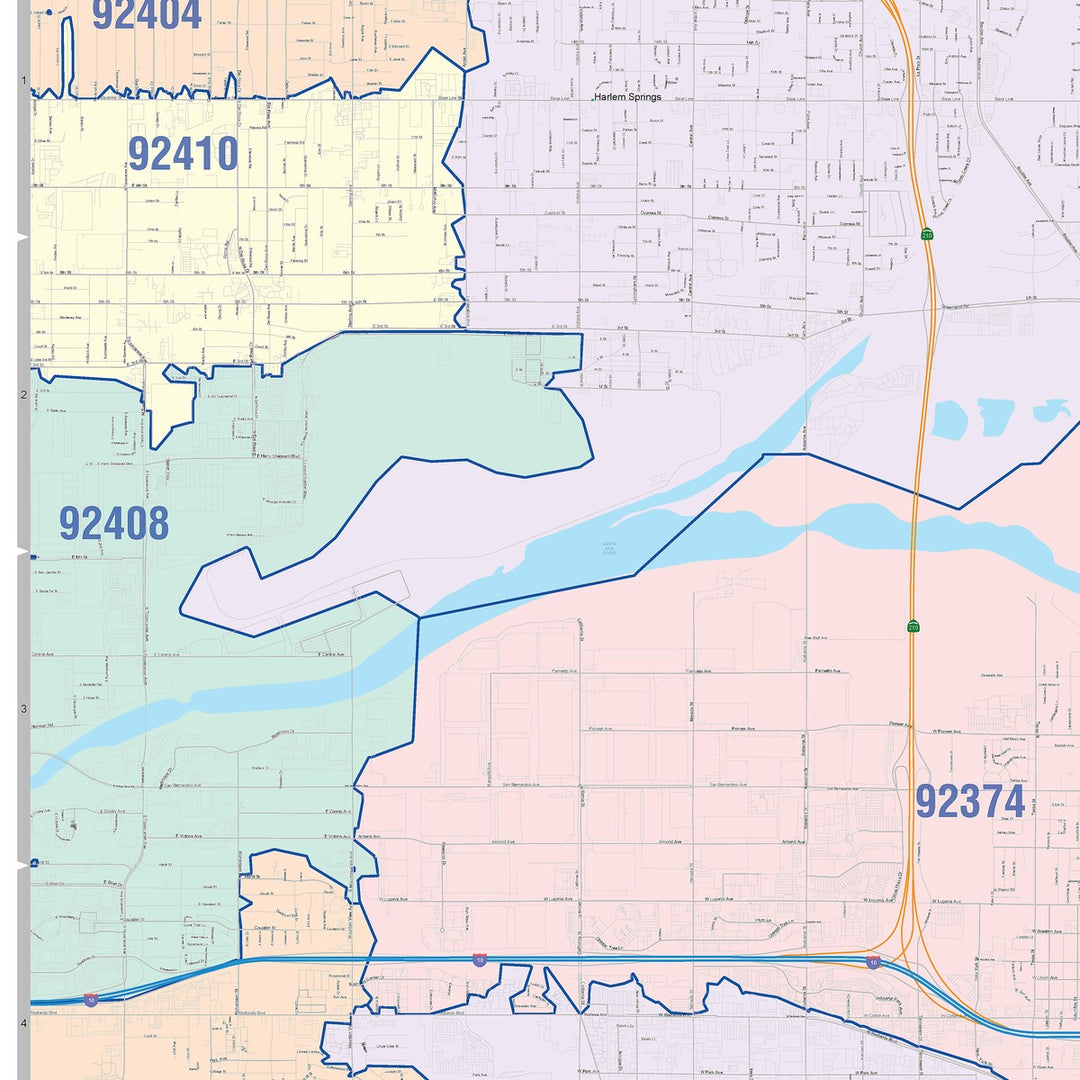 Color Cast Zip Code Style Wall Map of Redlands, CA