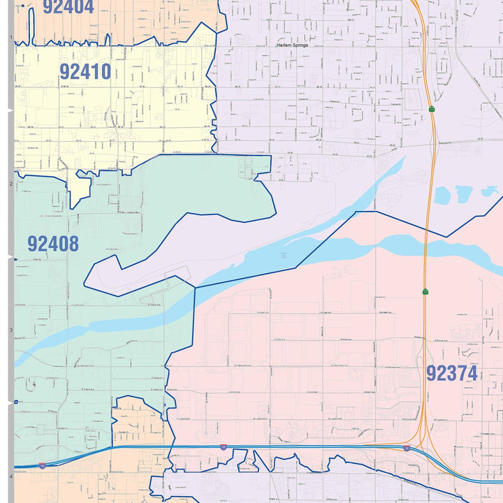 Color Cast Zip Code Style Wall Map of Redlands, CA