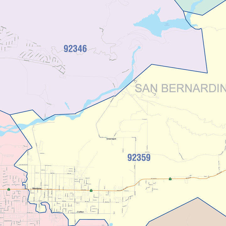 Color Cast Zip Code Style Wall Map of Redlands, CA