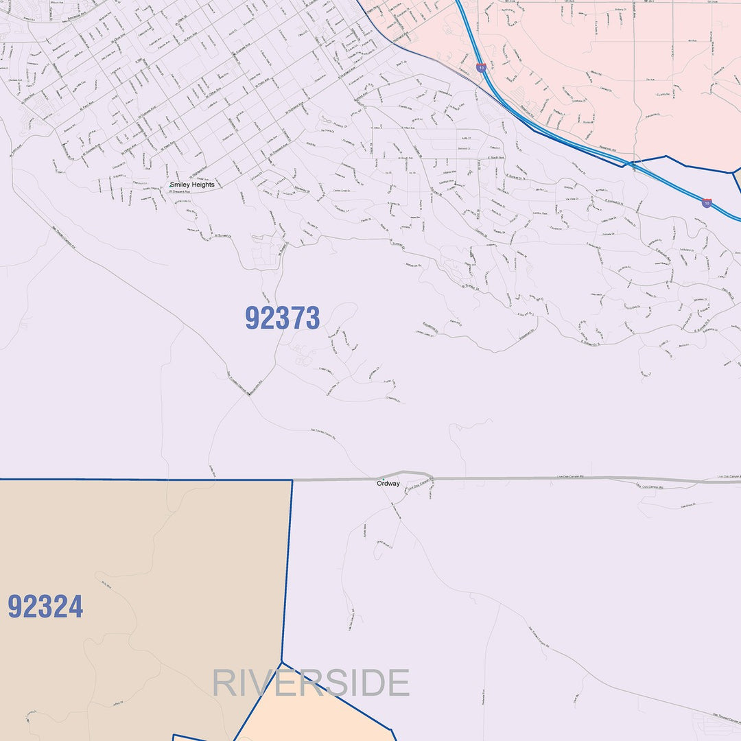 Color Cast Zip Code Style Wall Map of Redlands, CA