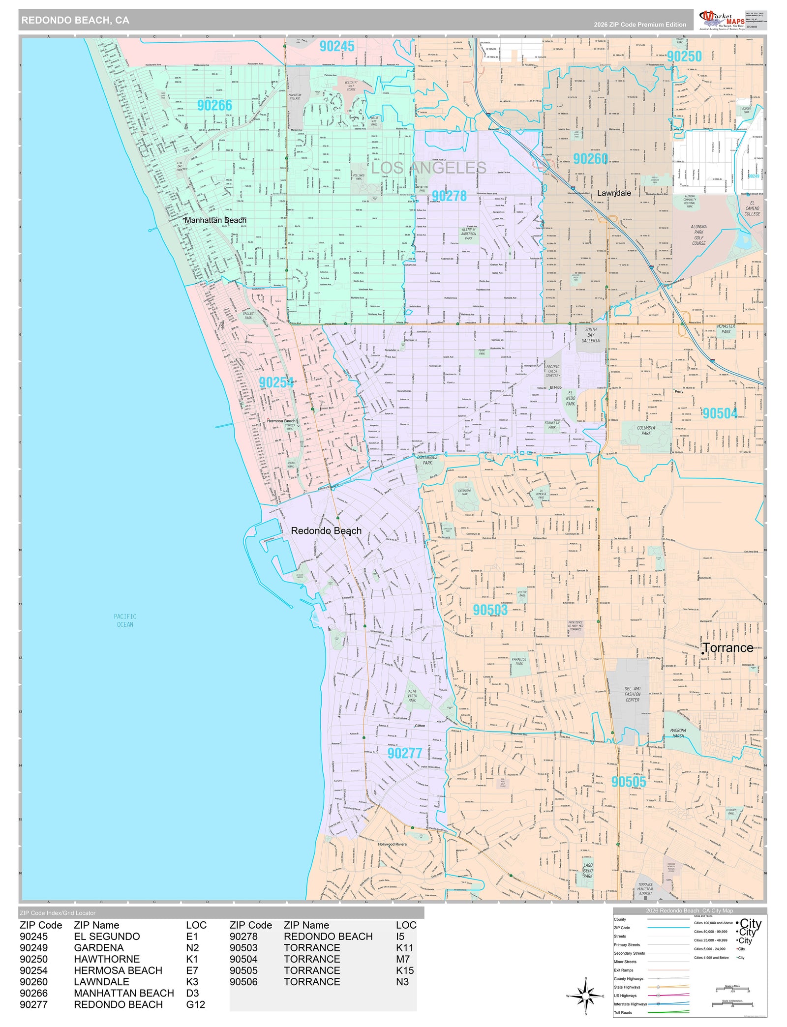Premium Style Wall Map of Redondo Beach, CA