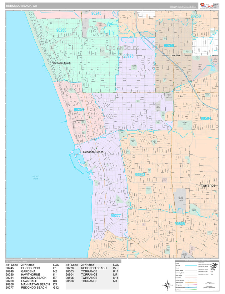 Premium Style Wall Map of Redondo Beach, CA