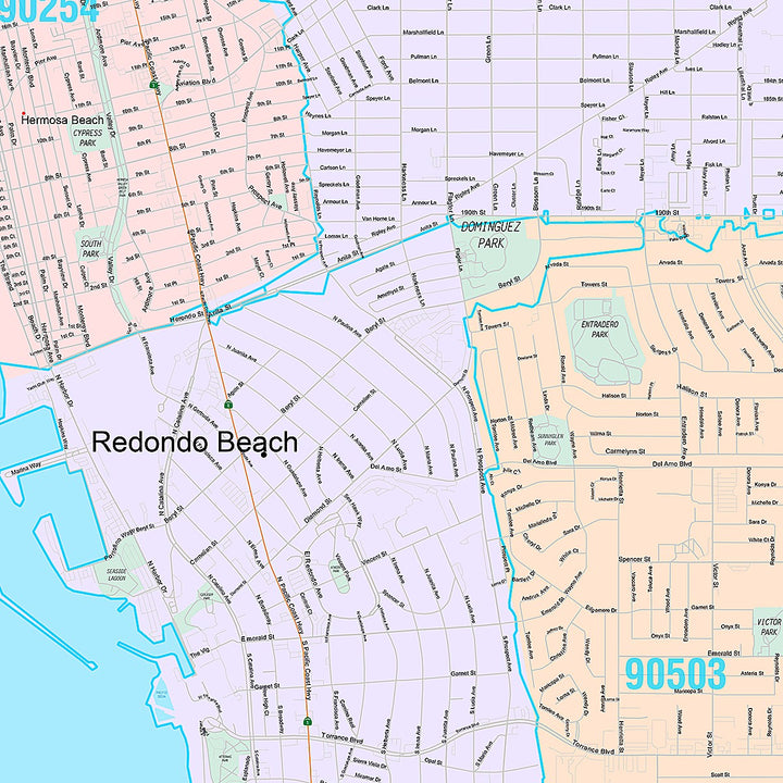 Premium Style Wall Map of Redondo Beach, CA