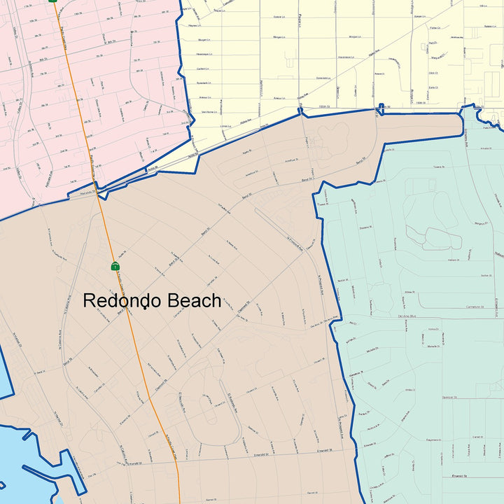 Color Cast Zip Code Style Wall Map of Redondo Beach, CA
