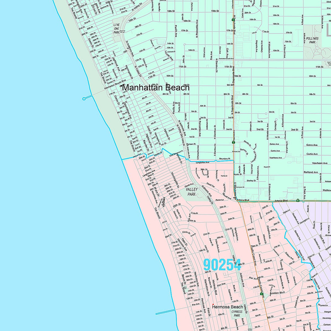 Premium Style Wall Map of Redondo Beach, CA