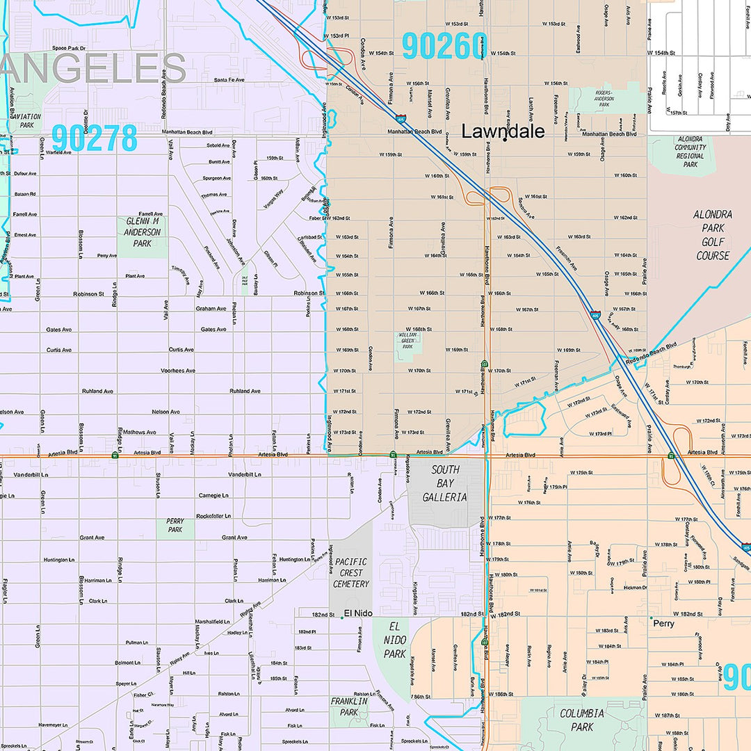 Premium Style Wall Map of Redondo Beach, CA