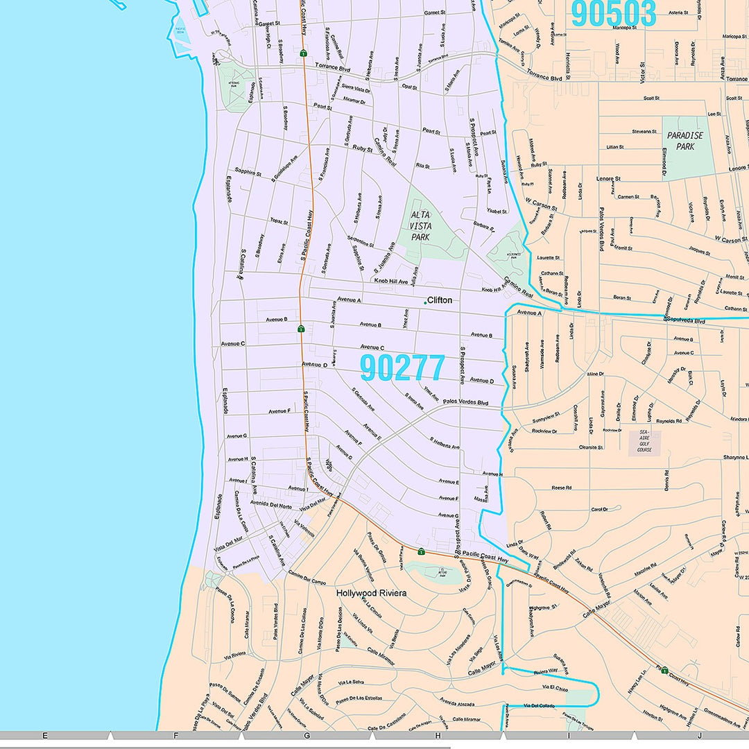 Premium Style Wall Map of Redondo Beach, CA