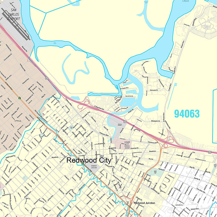 Premium Style Wall Map of Redwood City, CA