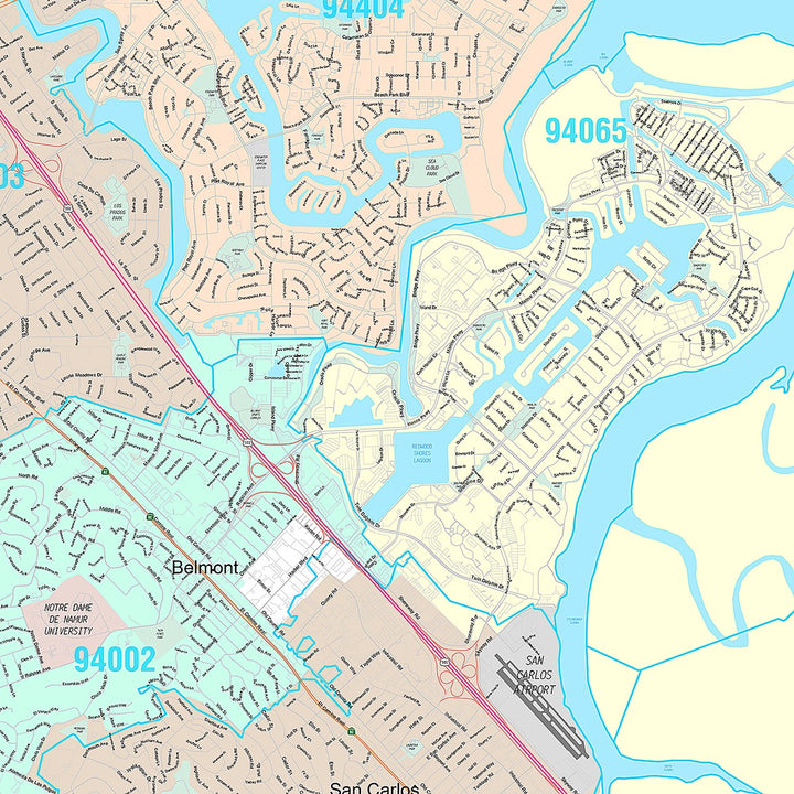 Premium Style Wall Map of Redwood City, CA