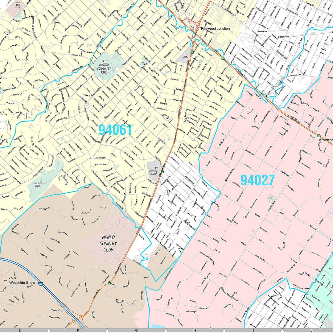 Premium Style Wall Map of Redwood City, CA