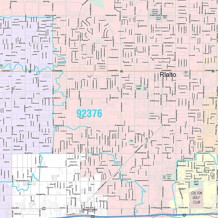 Premium Style Wall Map of Rialto, CA