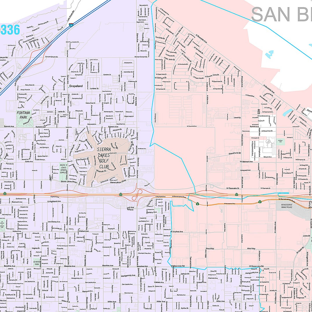 Premium Style Wall Map of Rialto, CA