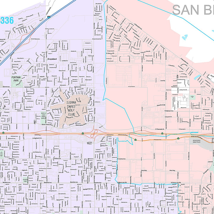 Premium Style Wall Map of Rialto, CA