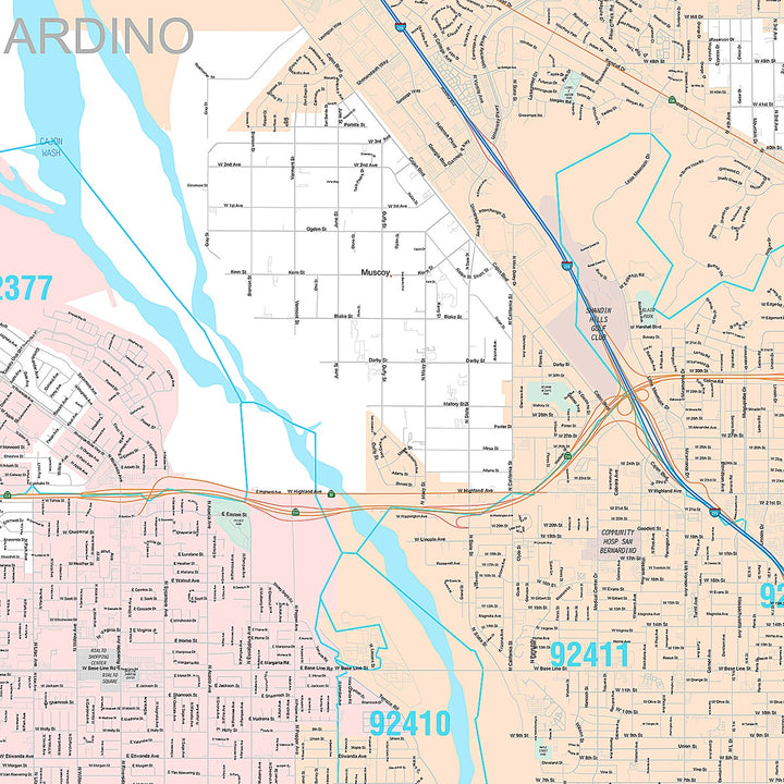 Premium Style Wall Map of Rialto, CA
