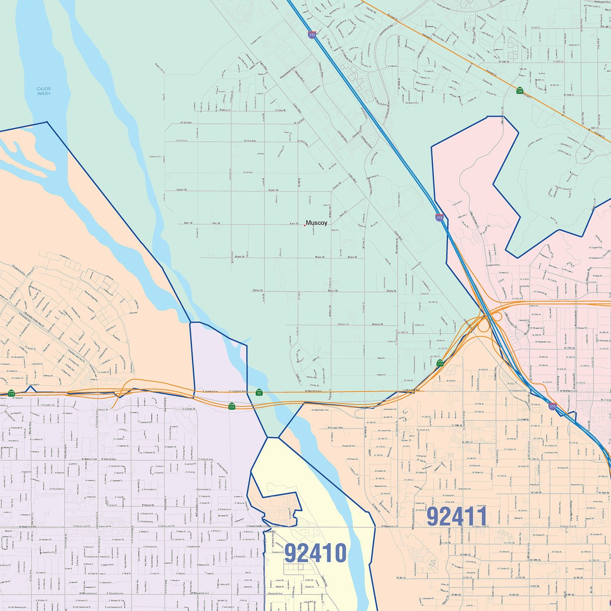 Map Or Rialto Color Cast Zip Code Style Wall Map of Rialto, CA – American Map Store