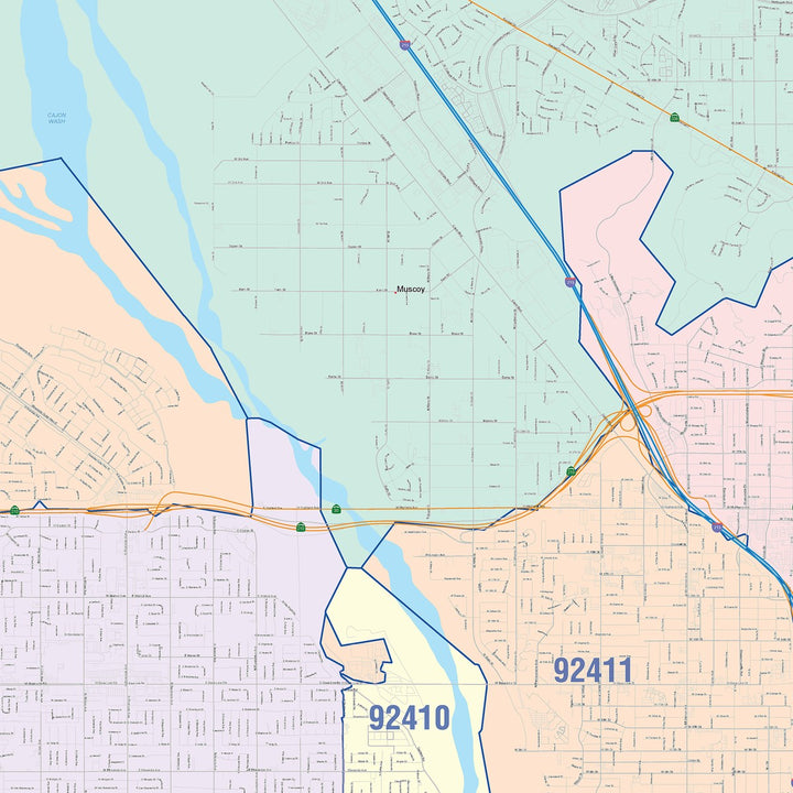 Color Cast Zip Code Style Wall Map of Rialto, CA