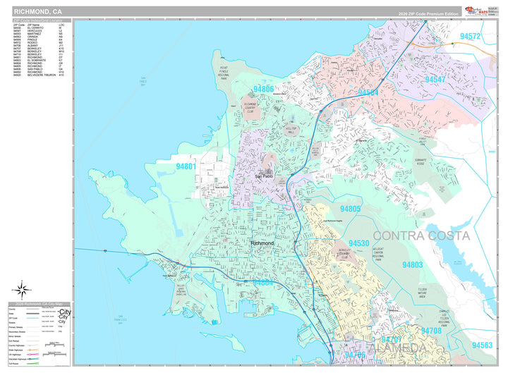 Premium Style Wall Map of Richmond, CA