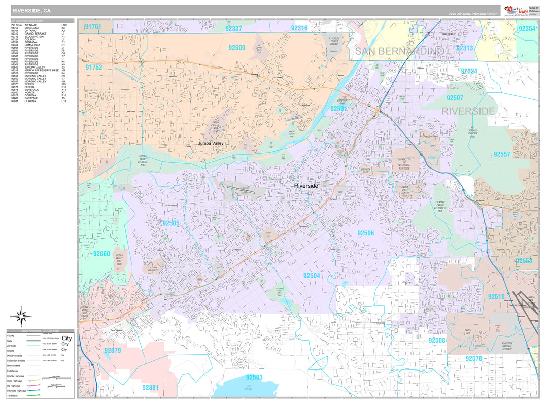 Premium Style Wall Map of Riverside CA