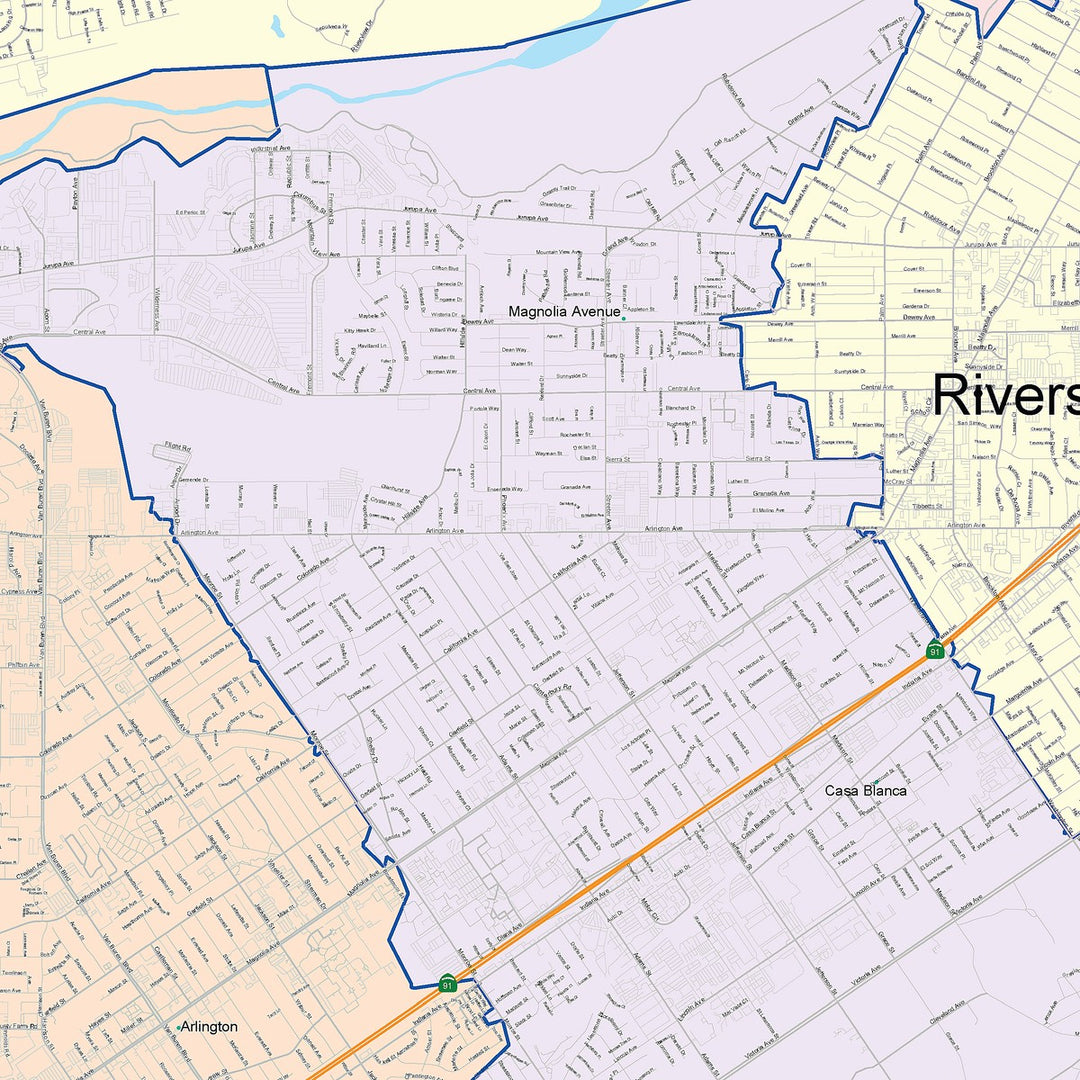 Colorcast Zip Code Style Wall Map of Riverside, CA – American Map Store
