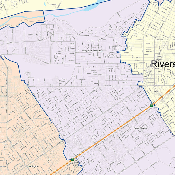 Colorcast Zip Code Style Wall Map of Riverside, CA – American Map Store