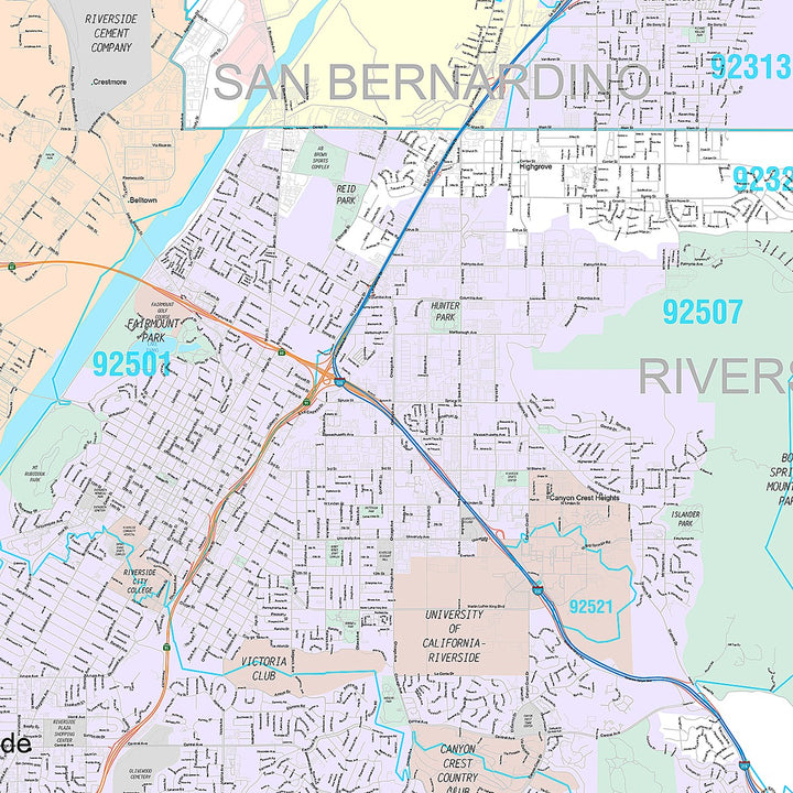 Premium Style Wall Map of Riverside CA
