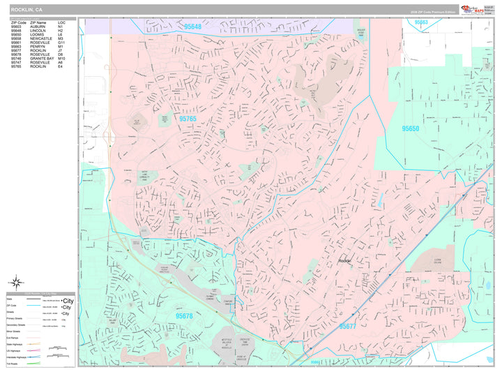 Premium Style Wall Map of Rocklin, CA