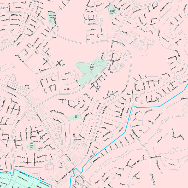 Premium Style Wall Map of Rocklin, CA