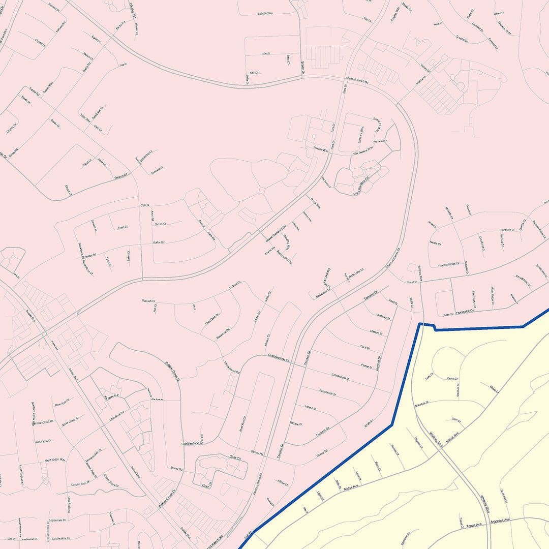 Color Cast Zip Code Style Wall Map of Rocklin, CA
