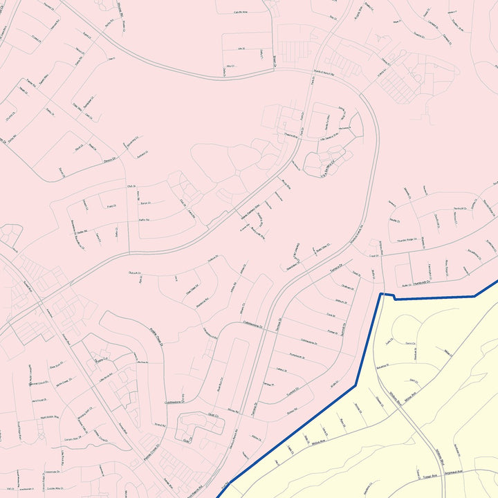 Color Cast Zip Code Style Wall Map of Rocklin, CA